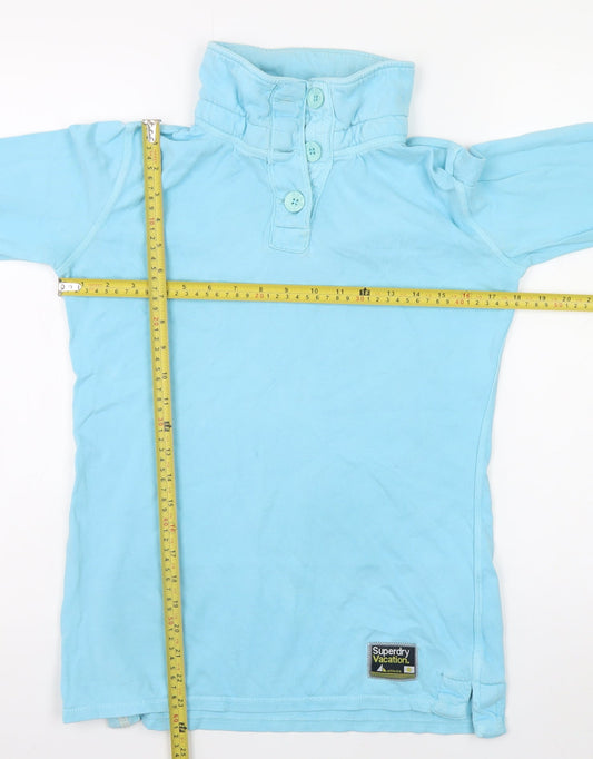Superdry Men’s Blue Henley Sweatshirt Small High Neck Cotton