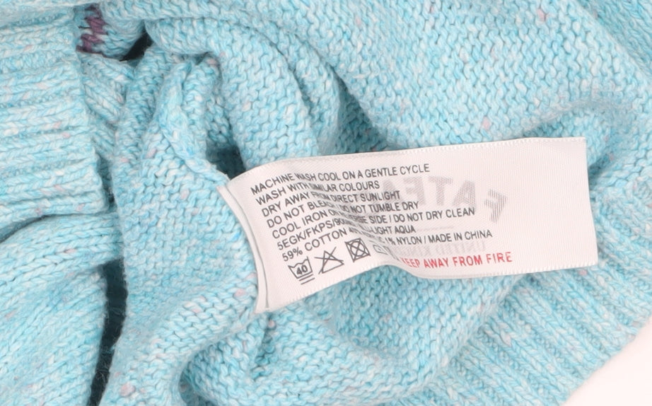 FatFace Girls Blue Wolf Graphic Knit Jumper 10-11 Years Cotton Blend Pullover