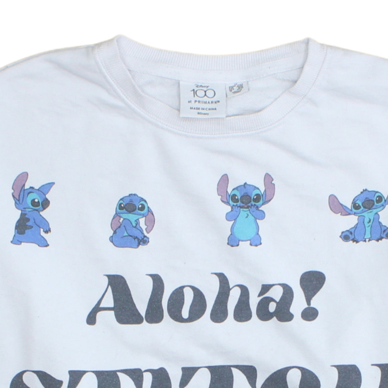Disney Primark Women White Stitch Sweatshirt UK 12 Aloha Graphic Print