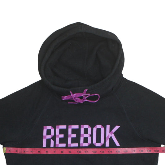 Reebok Womens Black Pullover Hoodie UK Size M Purple Logo Casual