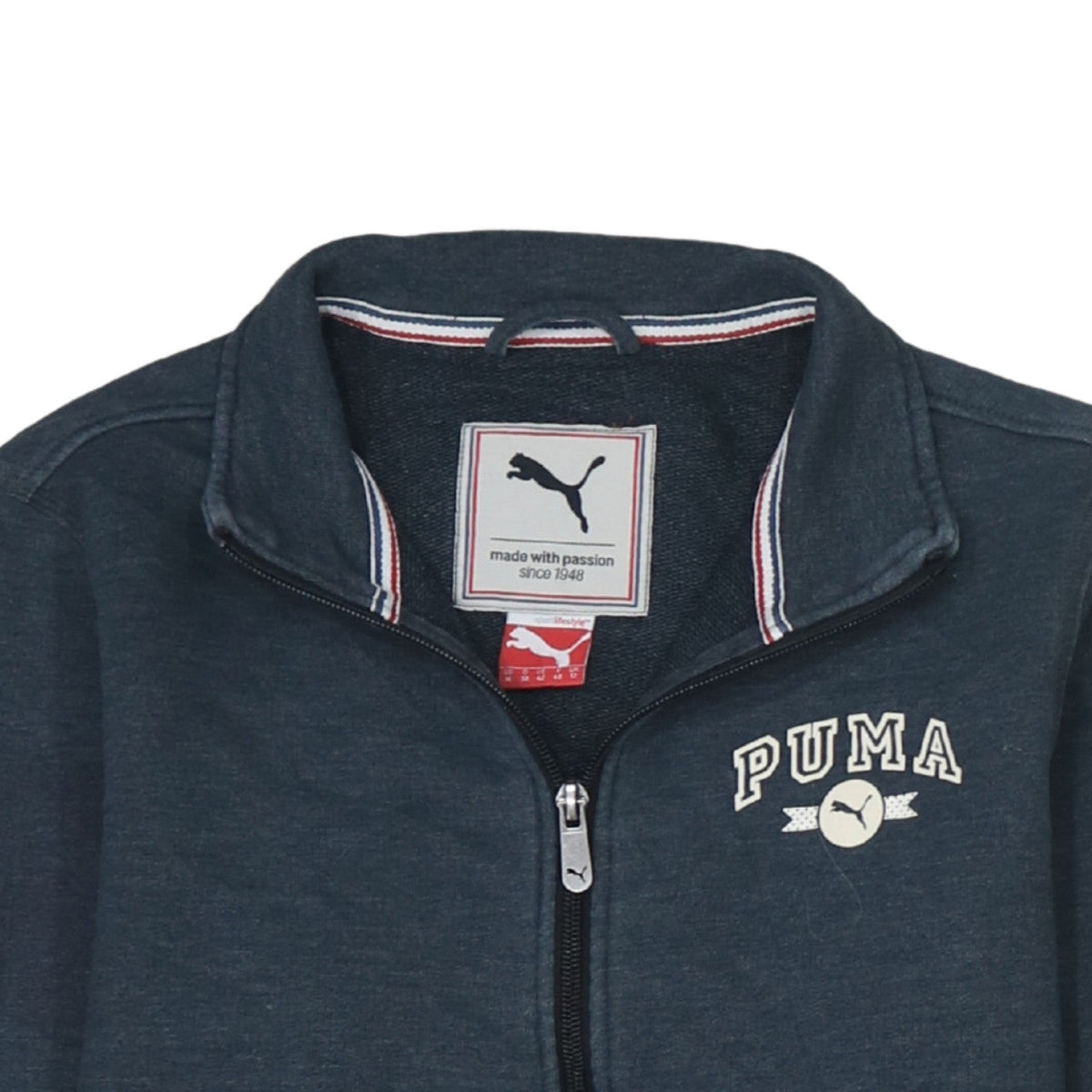 Additional view of Puma Women’s Blue Track Jacket, size UK 12, Full Zip Cotton Blend