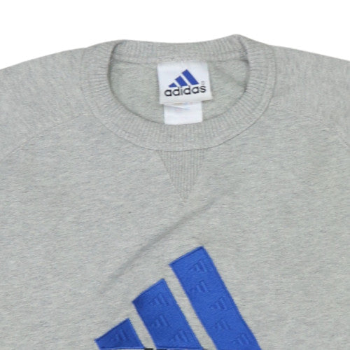 Additional view of Adidas women’s grey logo crew neck sweatshirt, size M