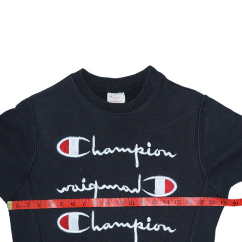 Champion Womens Black Medium Pullover Sweatshirt with Embroidered Logo