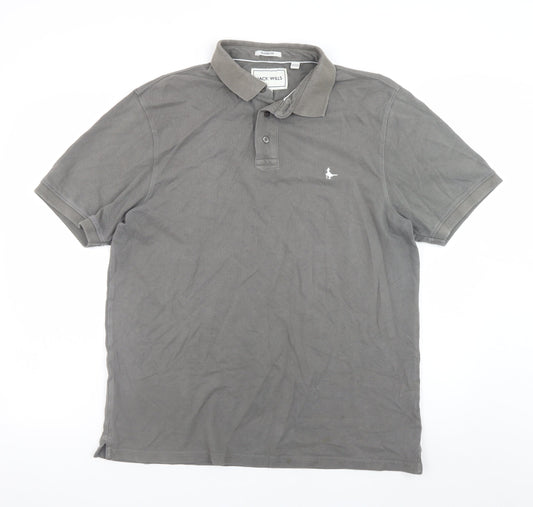 Jack Wills Men's Grey Cotton Polo Shirt L Regular Fit