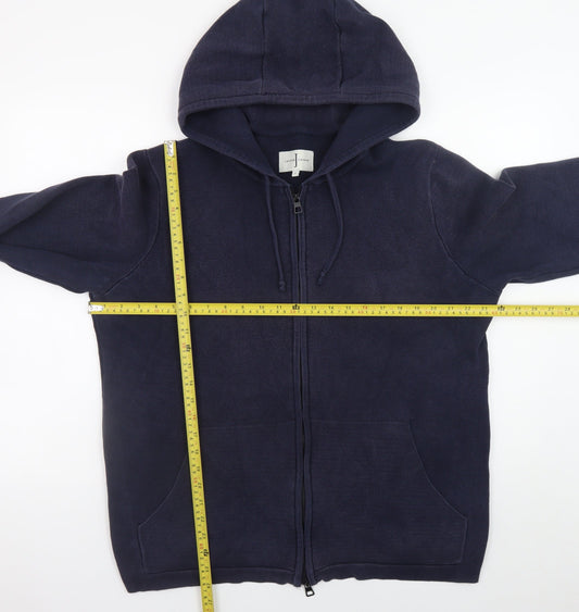 Jasper Conran Men's Blue Cotton Hooded Zip Jacket L