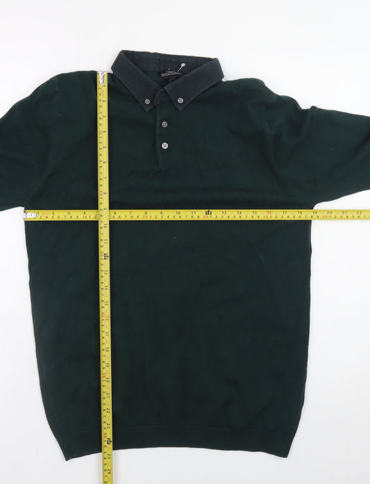 Next Mens Green Long Sleeve Polo Shirt Medium Cotton Blend