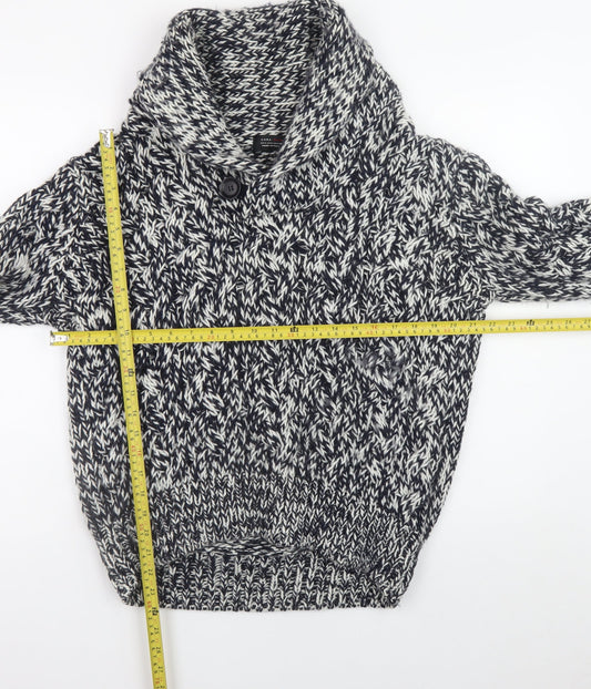 Zara Man Men's Grey Chunky-Knit Shawl Collar Pullover Jumper Size L
