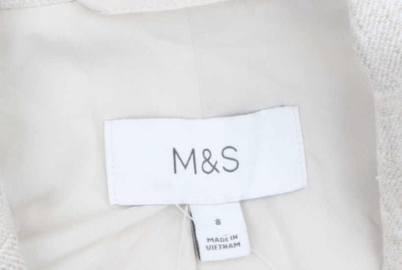 Marks and Spencer Women Beige Linen Blend Single-Breasted Blazer Size 8