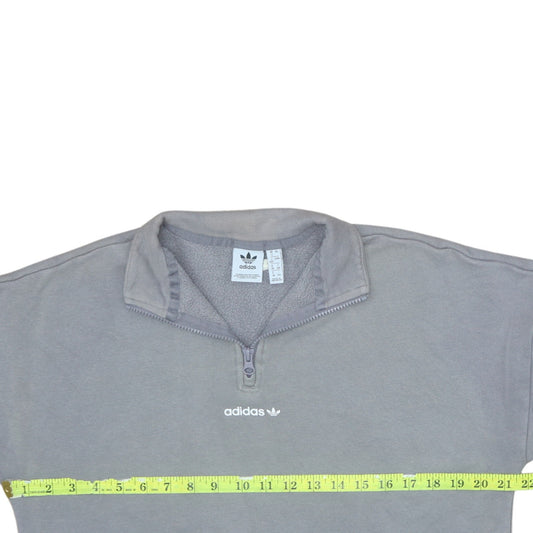 Adidas Women Grey 1/4 Zip Sweatshirt Size 12 Fleece Lined Casual