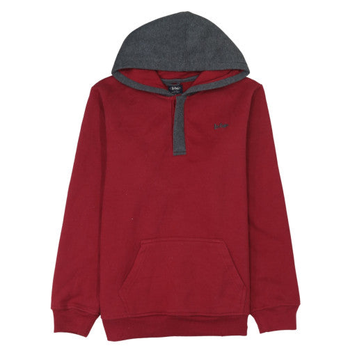Additional front view of Lee Cooper boys’ red & grey henley hoodie, size 13, years cotton blend