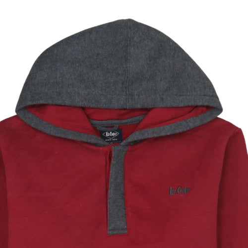 Additional view of Lee Cooper boys’ red & grey henley hoodie, size 13, years cotton blend