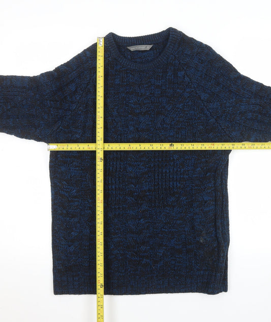 Cedar Wood State Men's Blue Cable Knit Crew Neck Jumper Size S