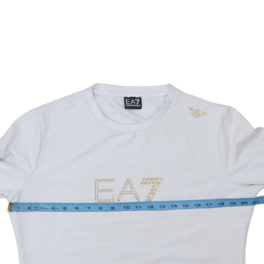 Emporio Armani EA7 Women's White XL Pullover Sweatshirt with Logo Detail