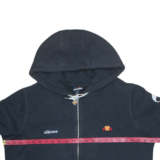 Ellesse Women's Black Full Zip Hoodie UK 16 Logo Print Cotton Blend