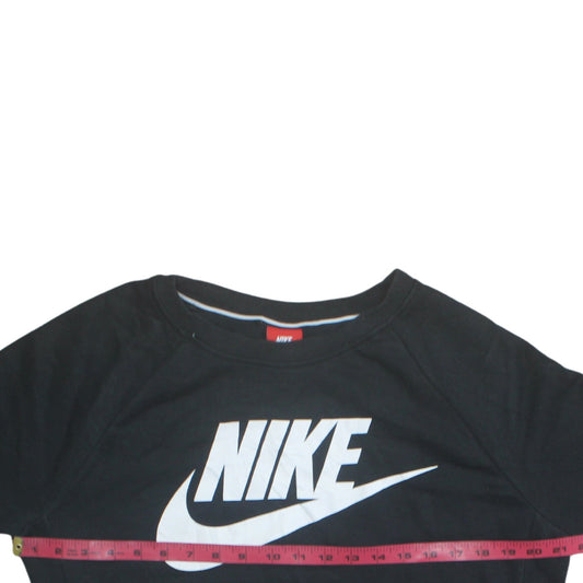 Nike Women Black Pullover Sweatshirt Medium Cotton Blend Logo Crew Neck