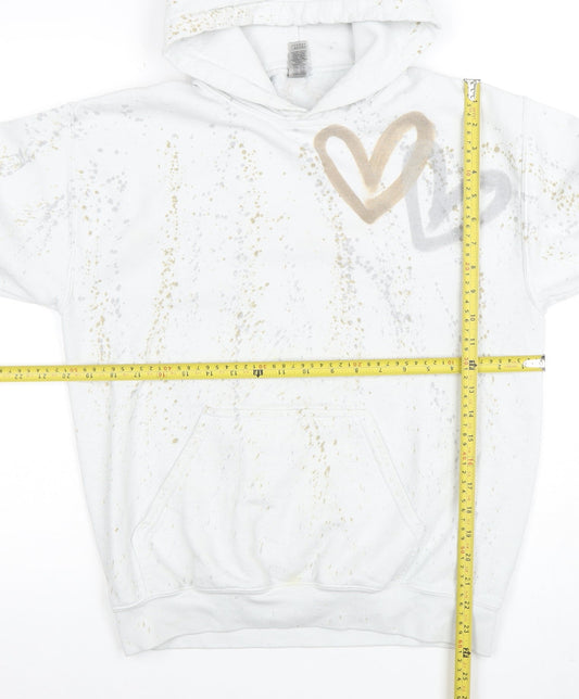 Gildan Women's White Heart Print Pullover Hoodie Size M