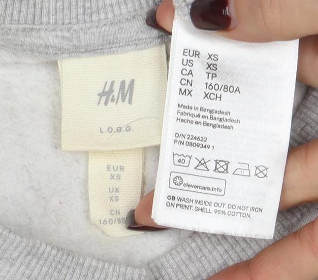 H&M Women Grey Harvard Logo Pullover Sweatshirt XS