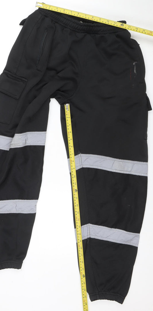 Dolce Vari Men's Black Reflective Workwear Jogger Trousers Size L