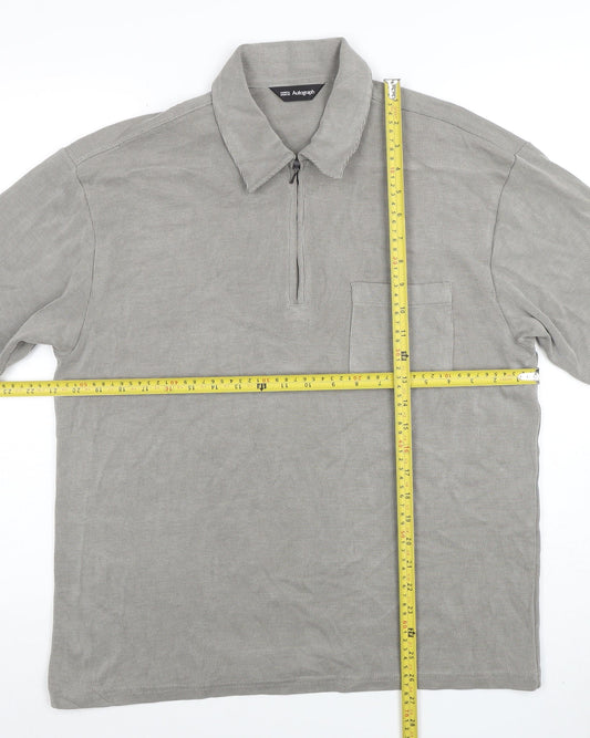 Marks and Spencer Men’s Grey 1/4 Zip Polo Shirt Size S Regular Fit