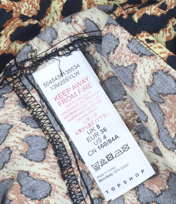 Topshop Women Brown Leopard Print Collared Shirt Dress Size 8