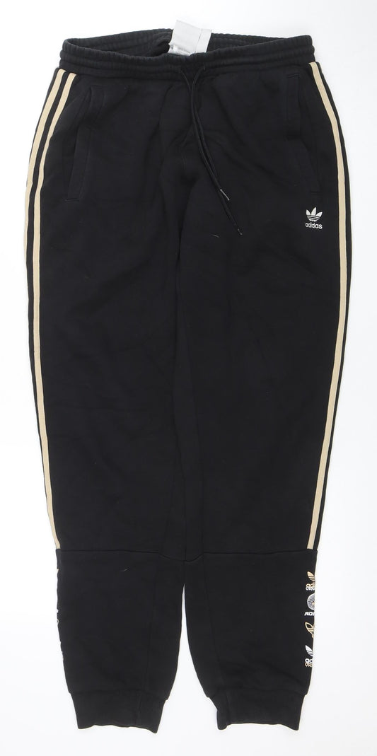 Adidas Men's Black Jogger Trousers Size M Elastic Waist with Side Stripes