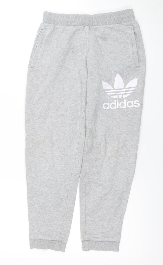 Adidas Boys Grey 11-12 Years Jogger Sweatpants Cotton Blend Tapered Fit