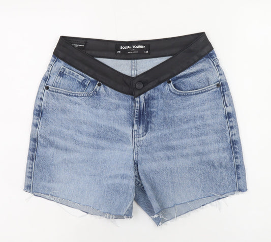 Social Tourist Unisex Blue Denim Frayed Shorts Size W28 Regular Fit