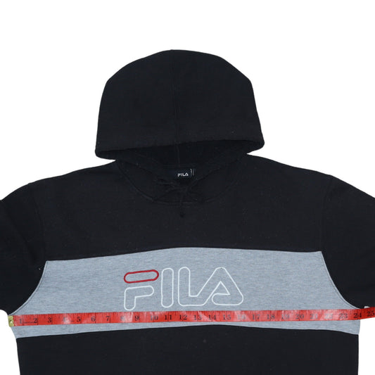 FILA Mens Black Pullover Hoodie L Logo Graphic Fleece Sweatshirt