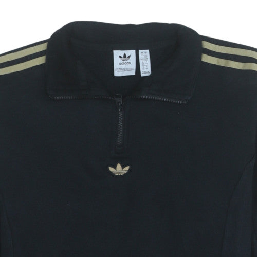 Adidas Womens Black 1/4 Zip Sweatshirt Size 14 Gold Stripe Logo Fleece