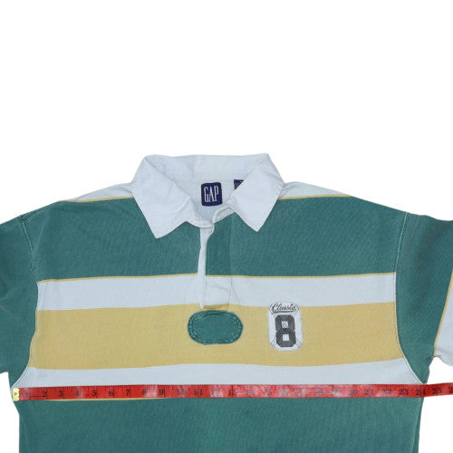 GAP Men's Green Striped Long Sleeve Rugby Polo Shirt M