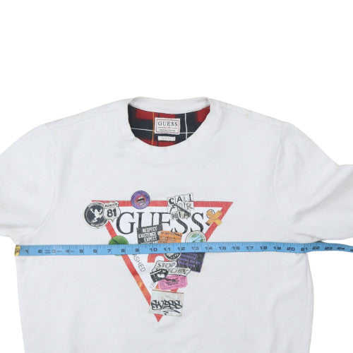 Guess Men's White Slim Fit Graphic Crew Neck Sweatshirt Size M