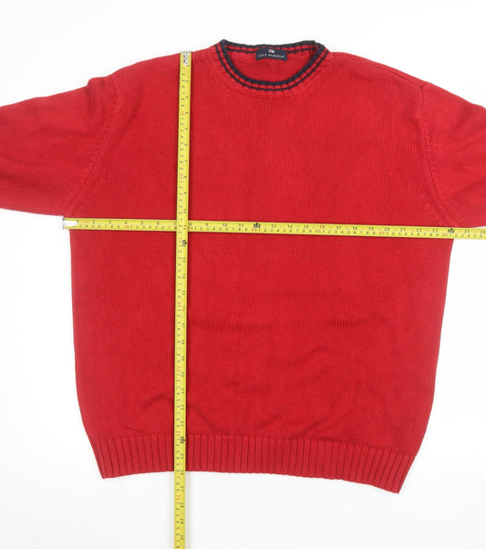 Marks and Spencer Men's Red Cotton Crew Neck Jumper Medium
