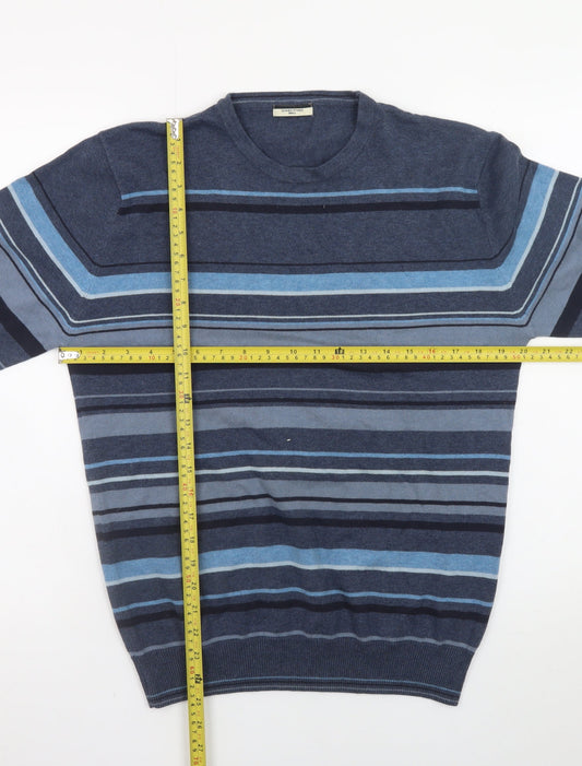 Dunnes Stores Men's Blue Striped Cotton Crew Neck Jumper Size S