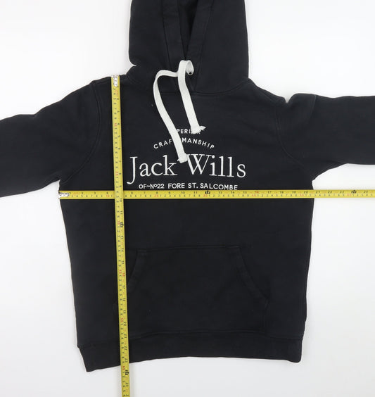 Jack Wills Womens Black UK 12 Pullover Hoodie with Logo Print