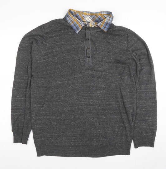 Marks and Spencer North Coast Grey Knit Long Sleeve Collared Polo L