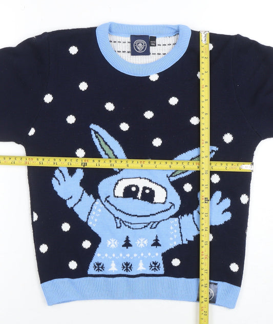 Manchester City Boys Navy Blue Acrylic Crew Neck Jumper 11/12 Years Christmas Design