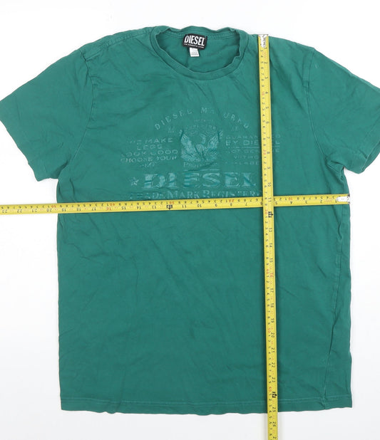 Diesel Men’s Green XL Crew Neck Graphic Cotton Short Sleeve T-Shirt