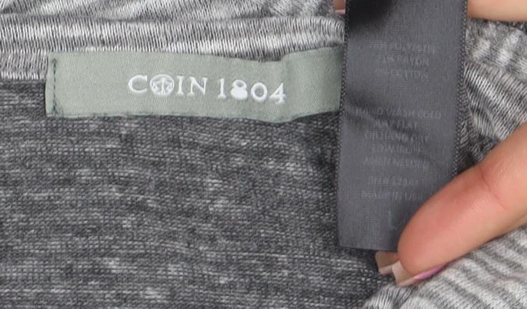 Coin 1804 Womens Grey Striped Long Sleeve Jersey T-Shirt Size M