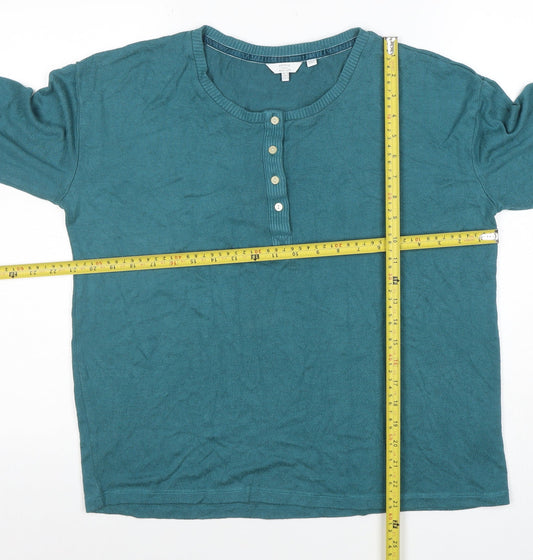 FatFace Womens Teal Cotton Henley Jumper Size 10 Long Sleeve
