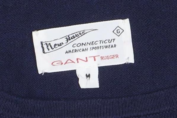Brand and care label for GANT Men's Blue Cotton Crew Neck jumper, size S