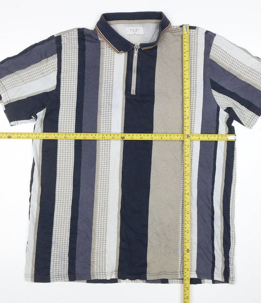 EASY Men's Multicoloured Striped 1/4 Zip Cotton Polo Shirt XL