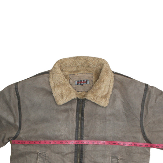 McGarland Men's Brown Faux Leather Bomber Jacket 2XL Lined Winter Coat