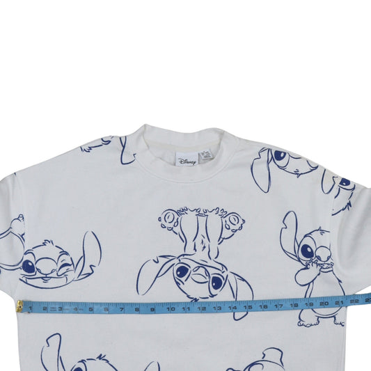 Disney Women White Stitch Sweatshirt Size 10/12 Pullover Crew Neck