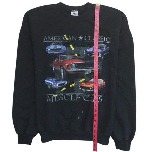 Jerzees Men's Black American Classic Muscle Cars Graphic Sweatshirt L