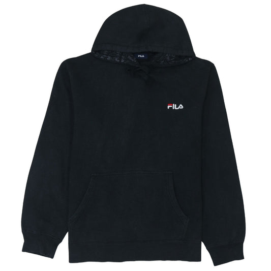 FILA Womens Black Pullover Hoodie L Cotton Blend Logo Sweatshirt