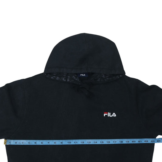 FILA Womens Black Pullover Hoodie L Cotton Blend Logo Sweatshirt