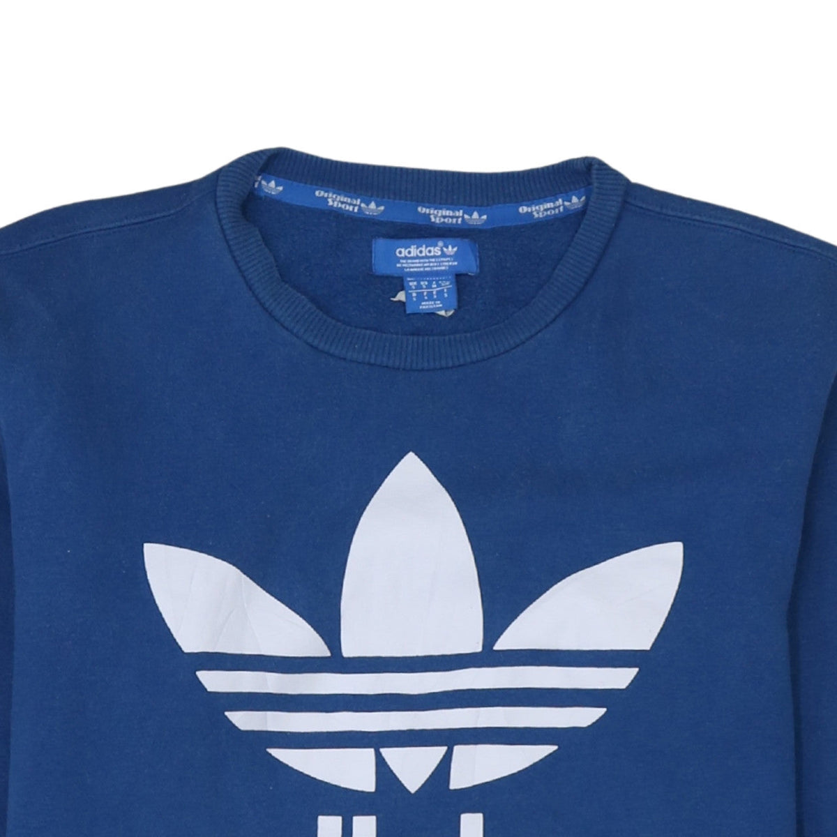 Additional view of Adidas men’s blue crew neck logo pullover sweatshirt, size S