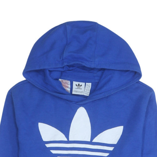 Additional view of Adidas boys’ blue pullover hoodie 164cm age 13 logo cotton sweatshirt