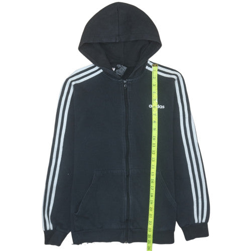 Adidas Boys Black Full Zip Hoodie 15-16 Years 176cm Hooded Sportswear