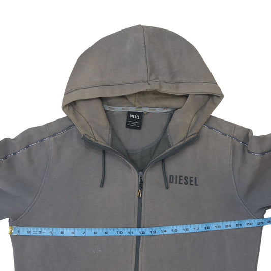 Diesel Men's Grey Full Zip Hoodie Size L Logo Cotton Blend
